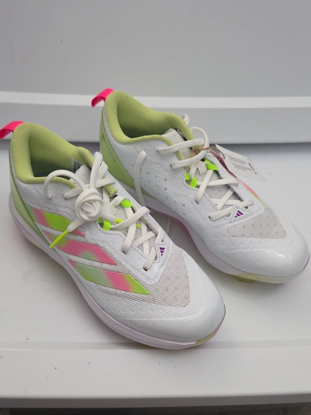 Women’s Athletic Sneakers - White with Pink & Lime Accent, Softball Shoes